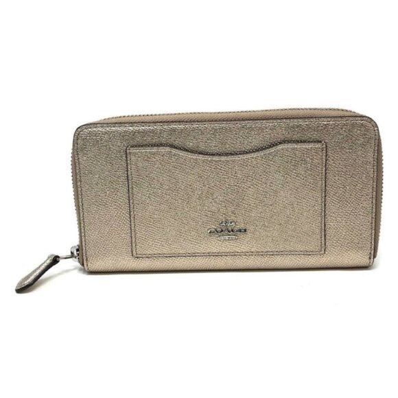 Coach Accordion Zip Wallet in Metallic Cross Grain Leather EUC - Picture 1 of 9